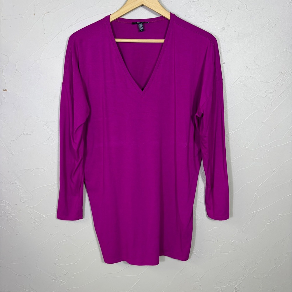 Eileen Fisher V Neck Tunic Women L Purple Long Sleeve Viscose Stretch Minimalist
